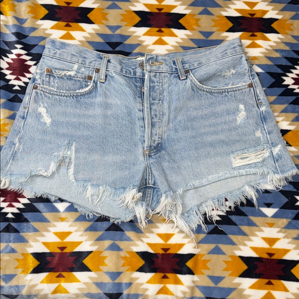 Agolde Light Blue Distressed Denim Cutoff Shorts NWOT